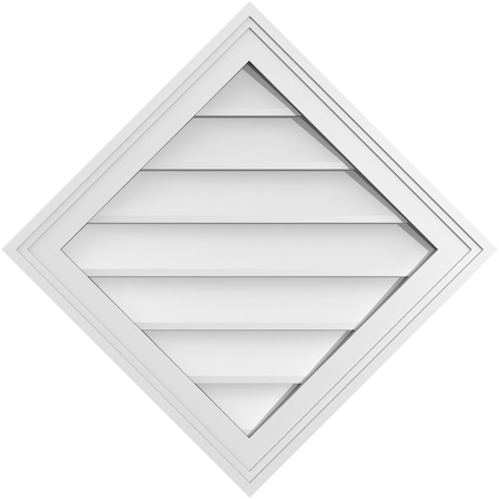 Ekena Millwork Diamond Surface Mount PVC Gable Vent: Functional, w/ 2"W x 1-1/2"P Brickmould Frame, 24"W x 24"H GVPDI24X2402SF